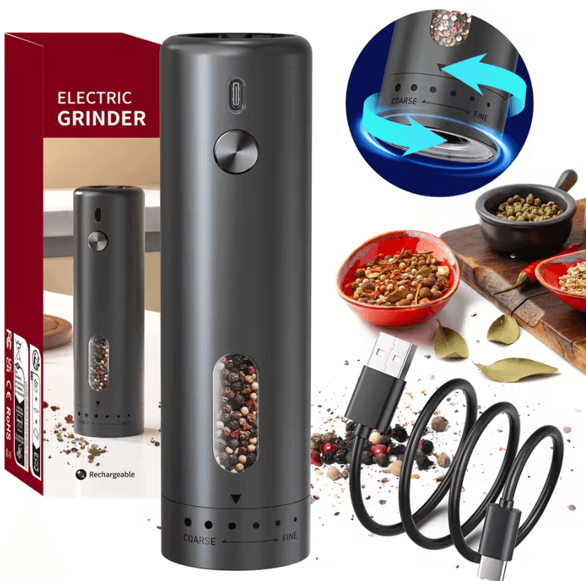 One Touch Rechargeable Salt and Pepper Grinder with LED Light