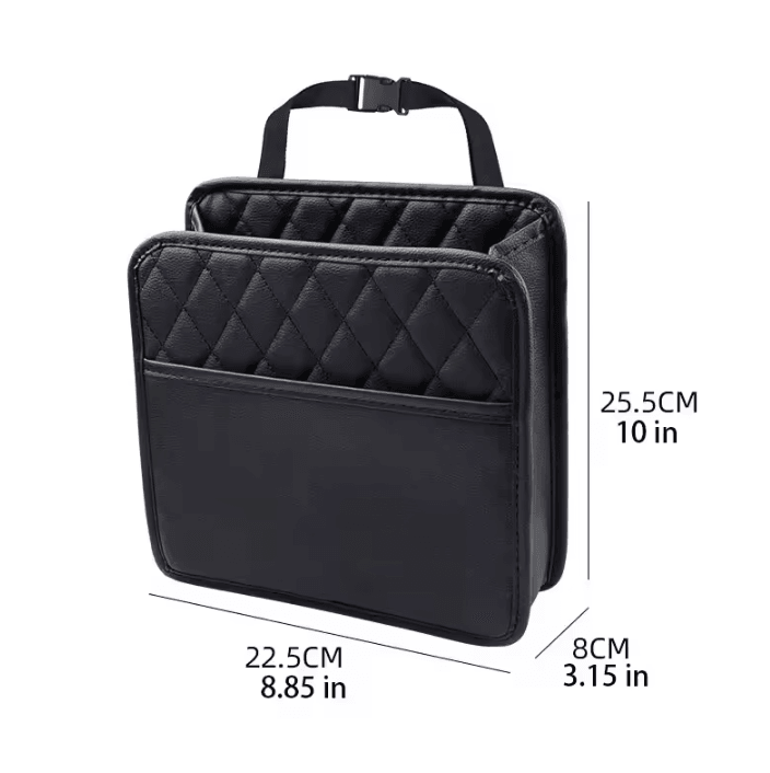 AutoTidy Leather Car Seat Back Organizer and Multipurpose Trash Storage Bag