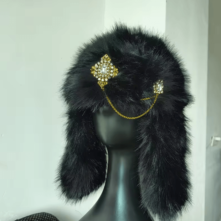 LuxeFrost Women's Diamond Quilted Faux Fur Bomber Hat for Winter Warmth