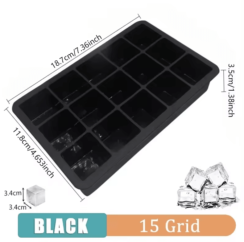 15-Grid Large Silicone Ice Cube Tray Mold Reusable Ice Block Maker for Whiskey & Cocktails