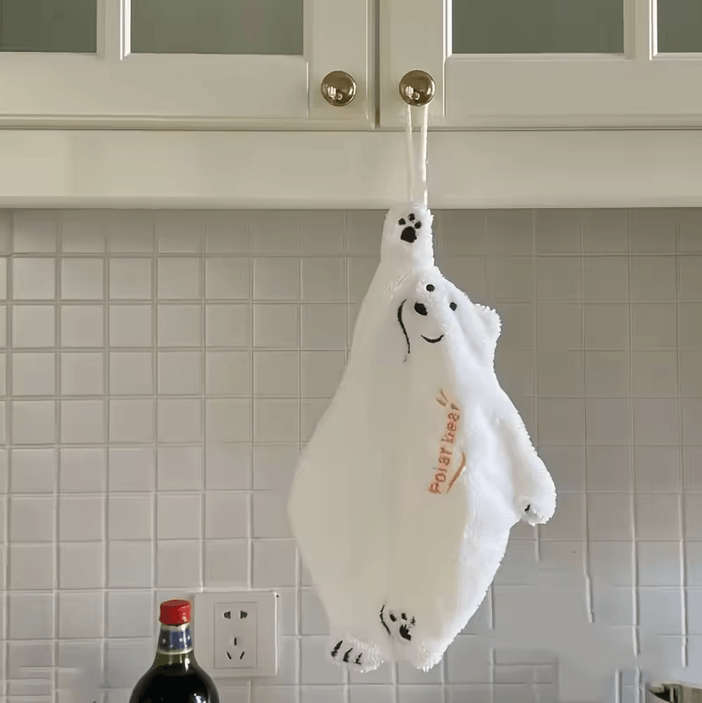 Super Absorbent Polar Bear Coral Velvet Hand Towel Cute Cartoon Hanging Towel