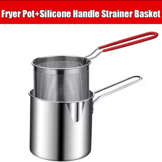 Stainless Steel Deep Fryer Pot - Japanese Tempura Frying Pan with Strainer Basket