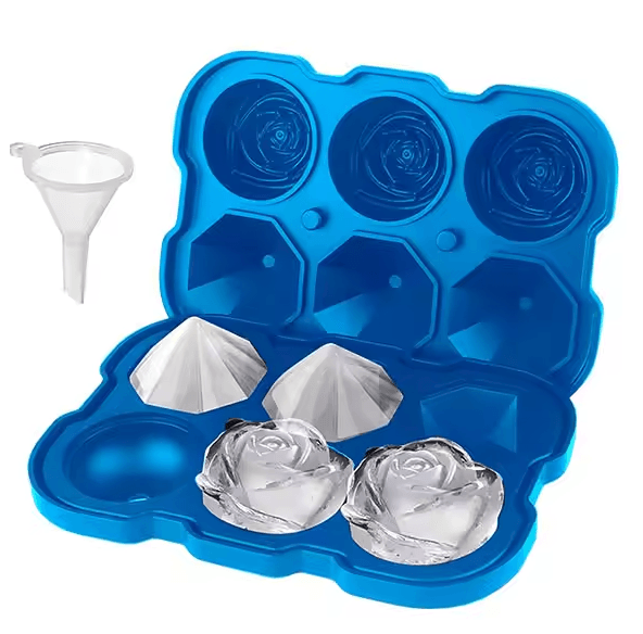 Premium Silicone Ice Cube Trays with Lid – Rose & Diamond Ice Ball Maker for Cocktails