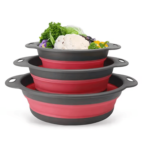 3/4PCS Foldable Kitchen Colander Strainer Set – Self-Draining Over-Sink Strainers