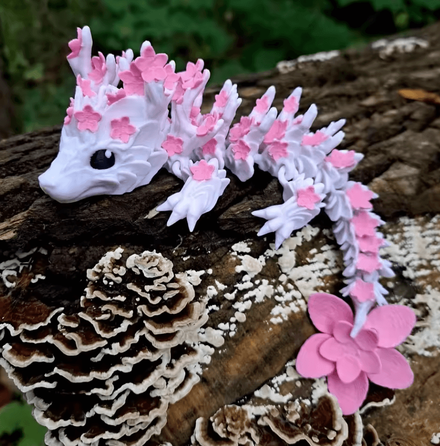 Vibrant 3D Printed Cherry Blossom Dragon Statue – Colorful Fantasy Figurine Decor