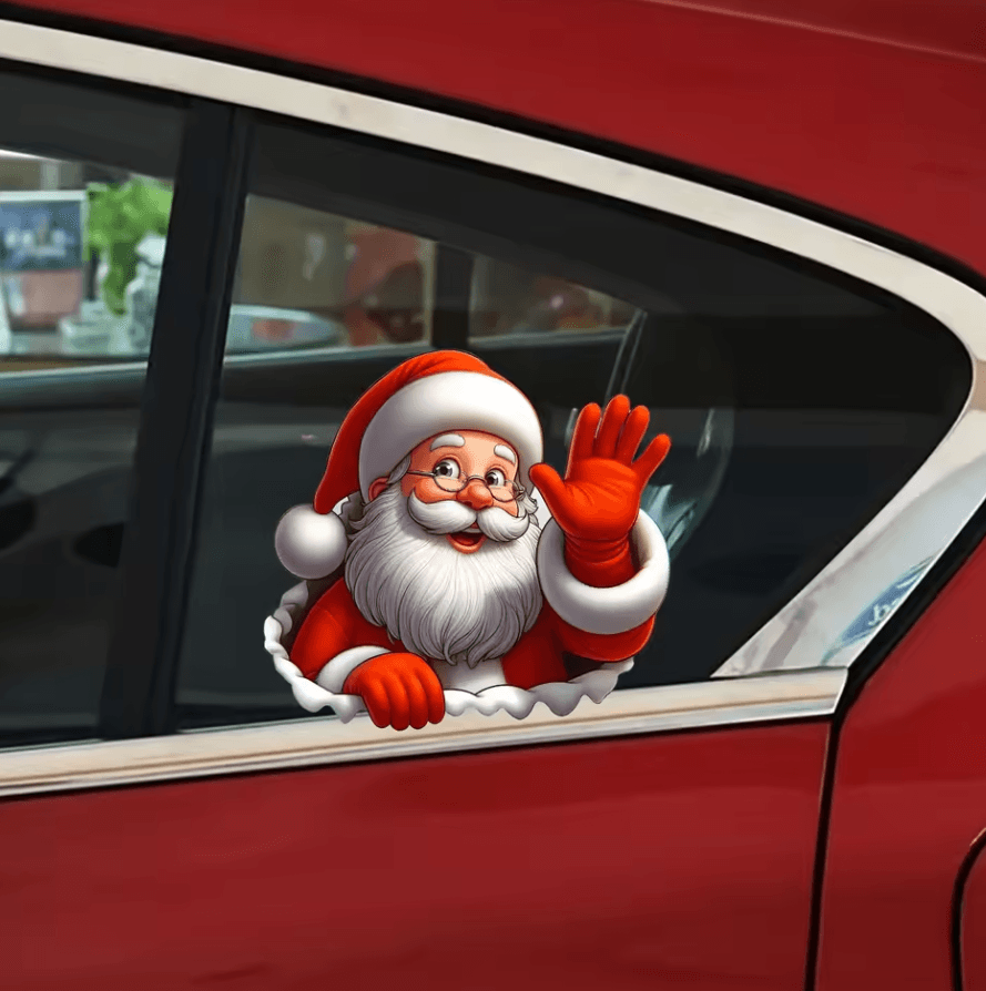 Santa Claus Waving Sticker – Christmas Decorative Adhesive Decal for Cars & Windows