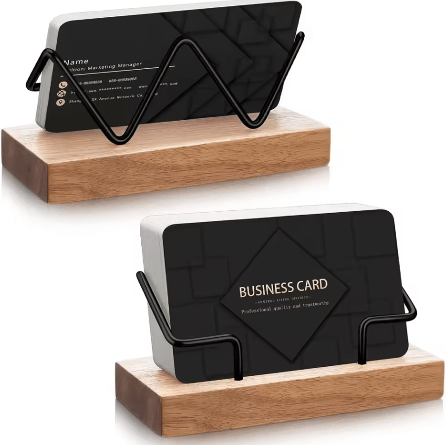 Premium Business Card Holder – Desk Organizer with Recycled Wood & Metal