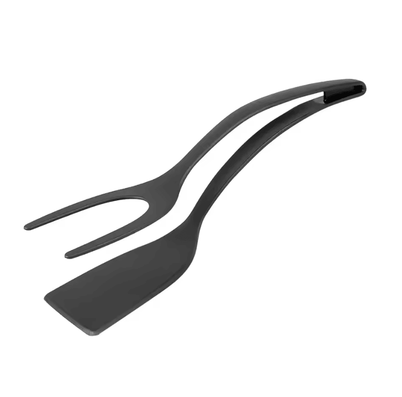 2 in 1 Nylon Grip Flip Tongs with Egg Spatula and Steak Turner Clamp
