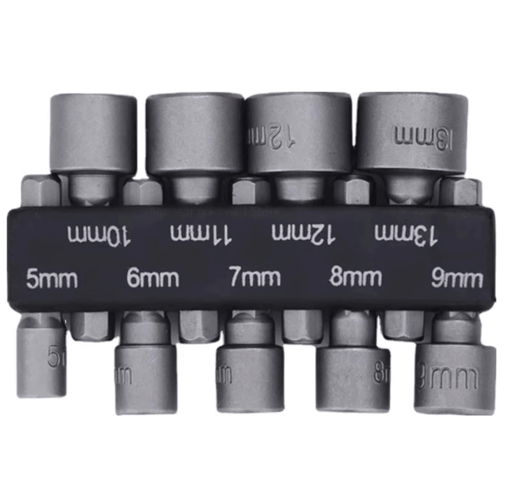 9-Piece Hex Socket & Nut Driver Set - Multi-Size Screwdriver Bit & Socket Wrench Tool Kit (5mm-13mm)