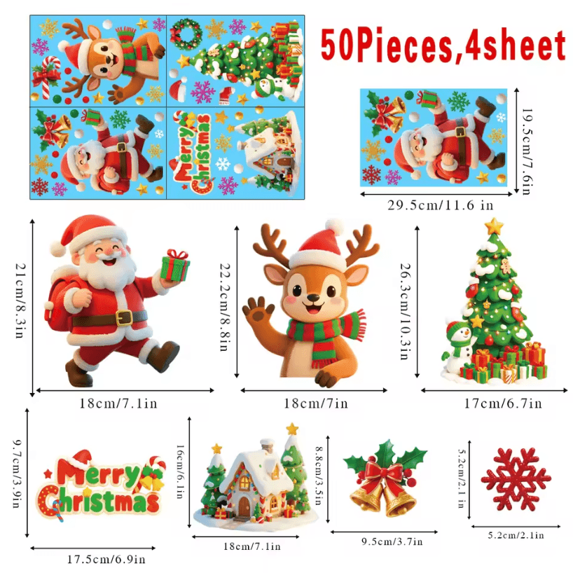 Festive Christmas Window Stickers – Santa Claus Snowman Stickers and Holiday Door Decorations with Christmas Tree Decals