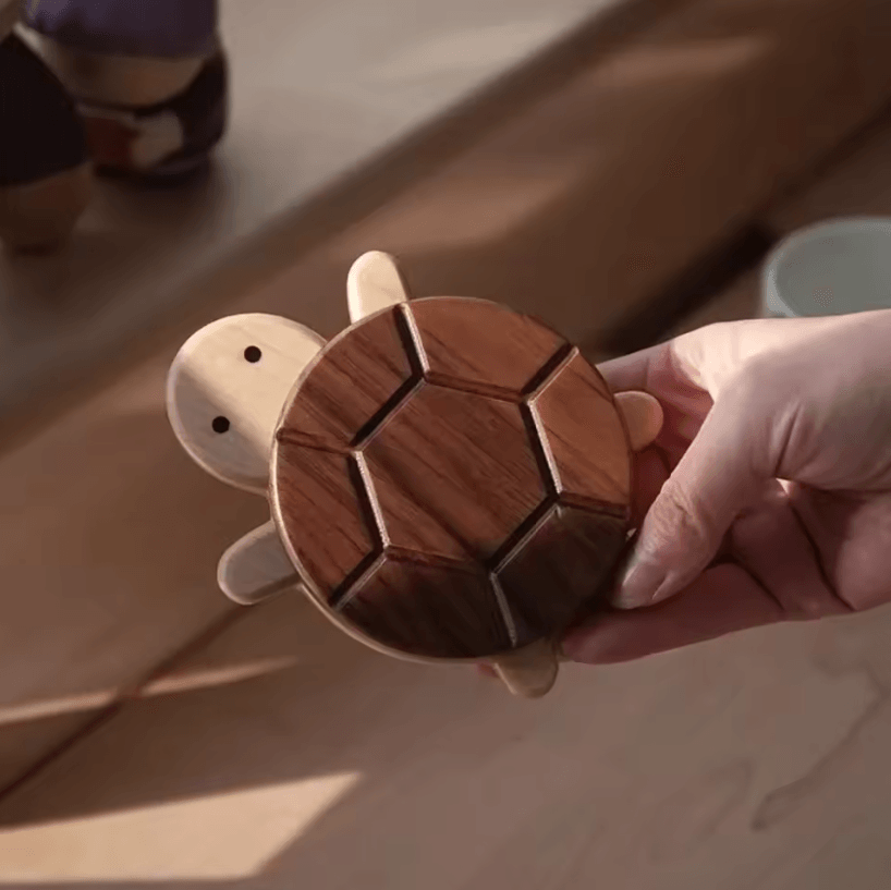 Wooden Heat Insulation Coaster Turtle Shape Tea Cup and Mug Table Protector Decorative Hot Drink Mat