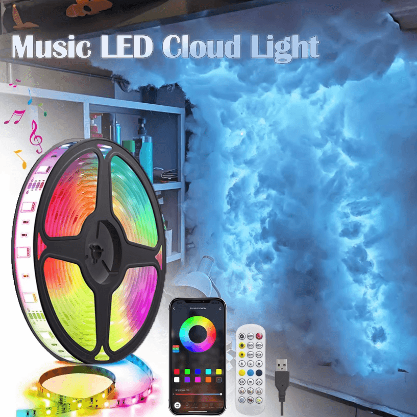 32ft LED Cloud Light with 3D Lightning Effect, Bluetooth Voice Control, USB Dimmable Mood Decorative Night Light