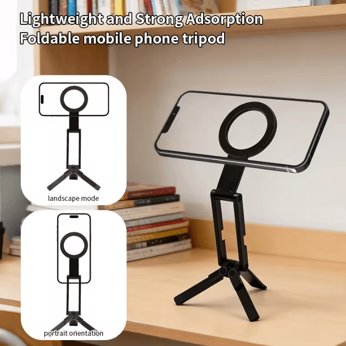 Foldable Portable Magnetic Phone Stand - Universal Foldable Tripod Phone Mount for MagSafe iPhone & Android Phones