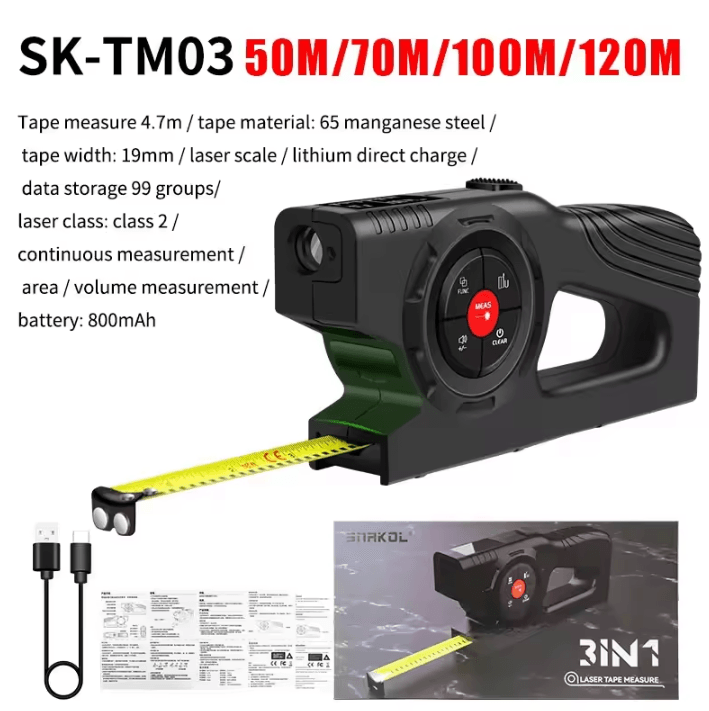 Snakol 3-in-1 Laser Tape Measure - High Accuracy Laser Distance Meter and Electronic Ruler