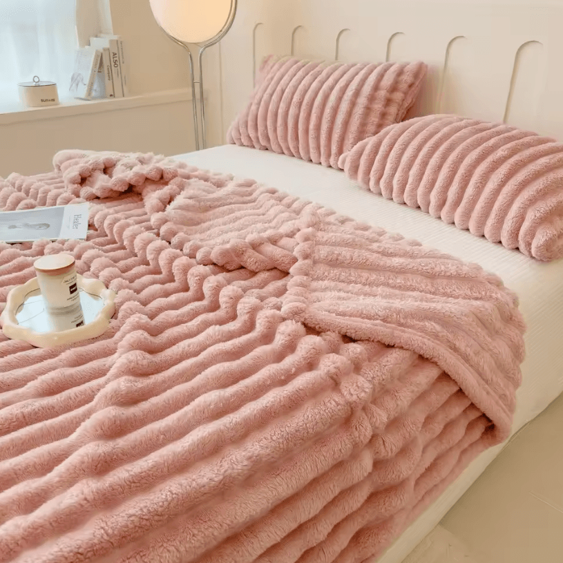 Multifunctional Thickened Blanket – Solid Color Wide Striped Blanket for Bed, Nap, and Pets