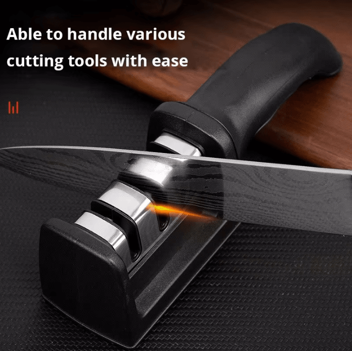 3-Stage Black Handheld Knife Sharpener – Multi-Functional Kitchen Blade Sharpening Tool
