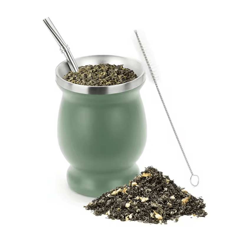 230 ML Stainless Steel Mate Cup – Double Wall Portable Tea Mug with Bombillas & Brush
