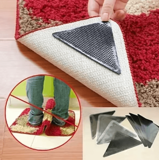 4-Piece Silicone Anti-Slip Carpet Clip Set - Grip Corner Mats for Home & Bathroom