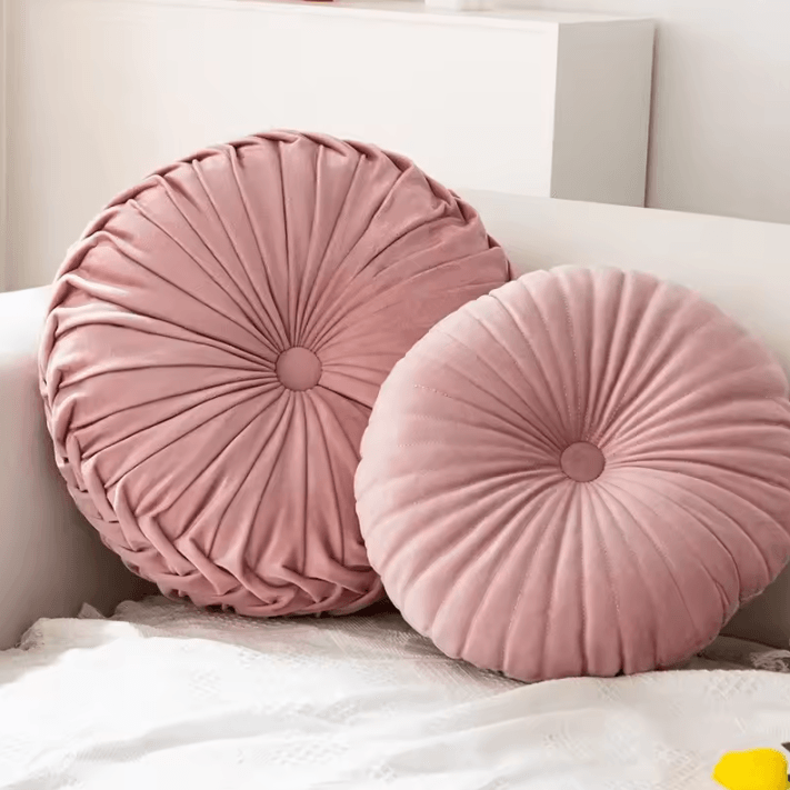 PumpkinGlow Round Decorative Pillow – Plush Pink Sofa & Bed Cushion for Cozy Home Style