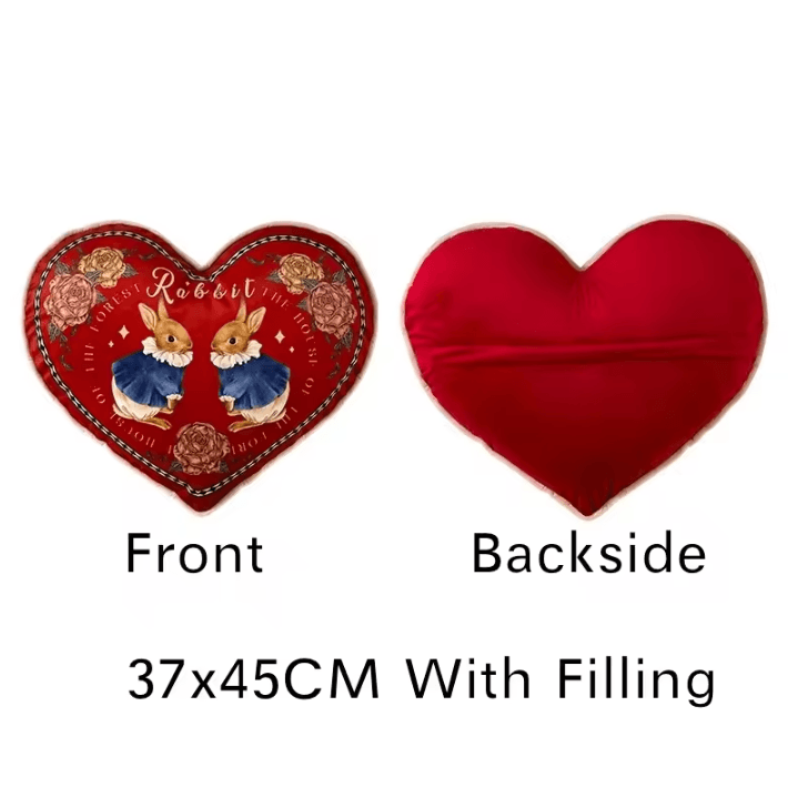 JoyfulHug Plush Heart Rabbit Cushion – Red Check Velvet Throw Pillow for Sofa & Office