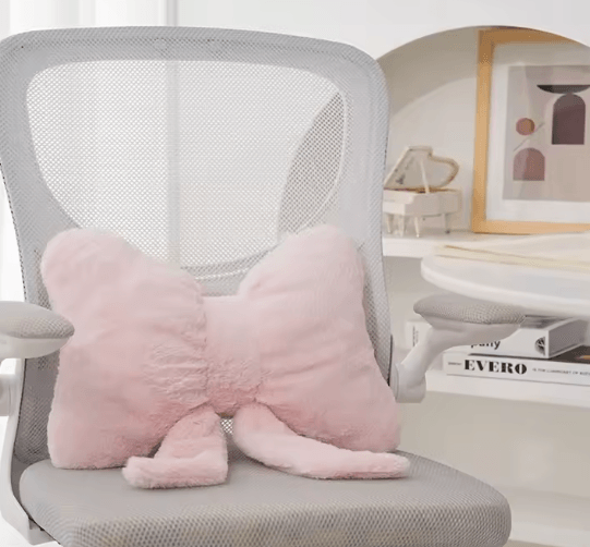 FluffEase Pink Bow Rabbit Fur Sofa Pillow – Plush Car Seat Cushion & Backrest Support
