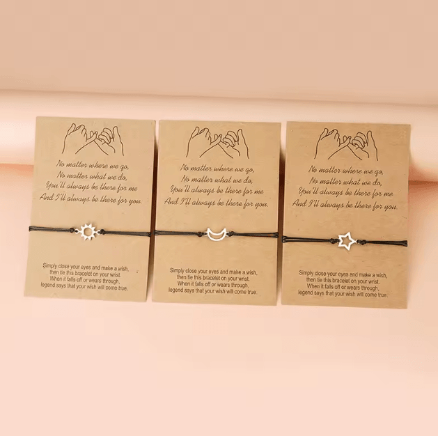 FriendLink 3-PCS Friendship Bracelet Set – Long Distance Promise Cards Gift for Best Friends & Sisters