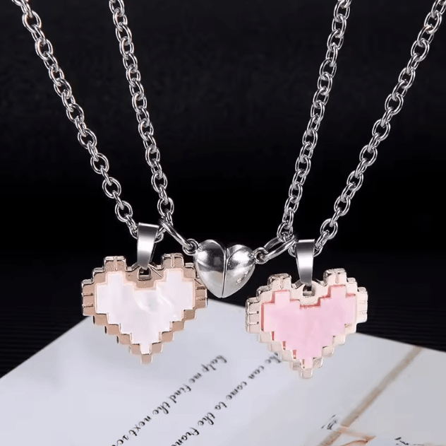 HeartMosaic 2-Piece Magnetic Heart Necklace – Valentines Day Love Pendant Jewelry Gift