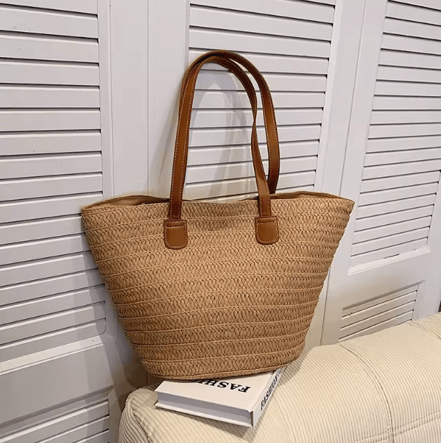 Womens Large Capacity Straw Woven Beach Bag Summer Shopper Handbag