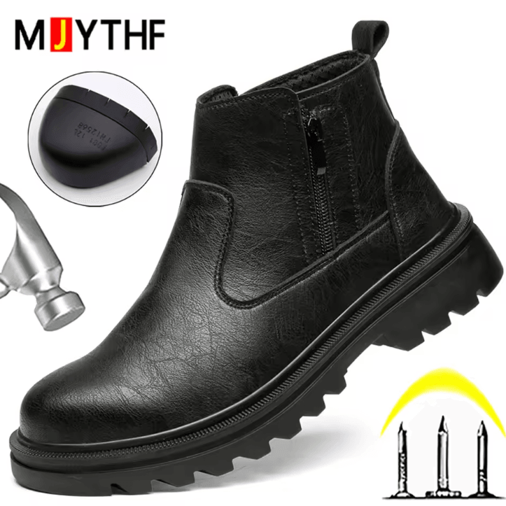 Mens Safety Steel Toe Work Boots Brown Leather Puncture Proof Protection Shoes