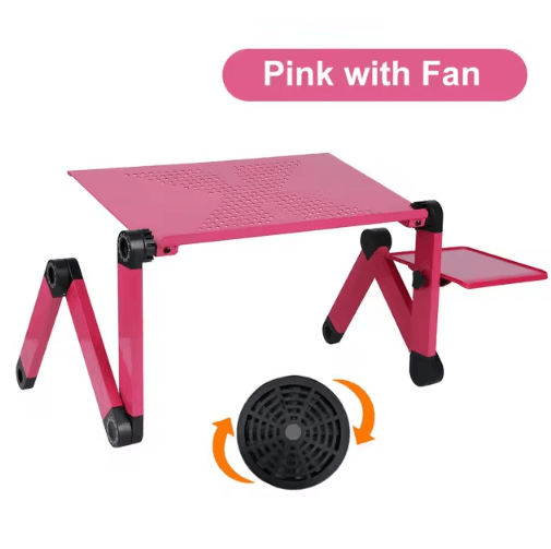 Adjustable Laptop Stand Foldable Aluminum Laptop Desk with Cooling Fan and Mouse Pad for Bed Sofa
