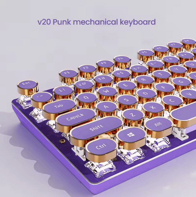 EWEADN V20 Punk Typewriter Mechanical Gaming Keyboard with Round Keycaps and Backlight