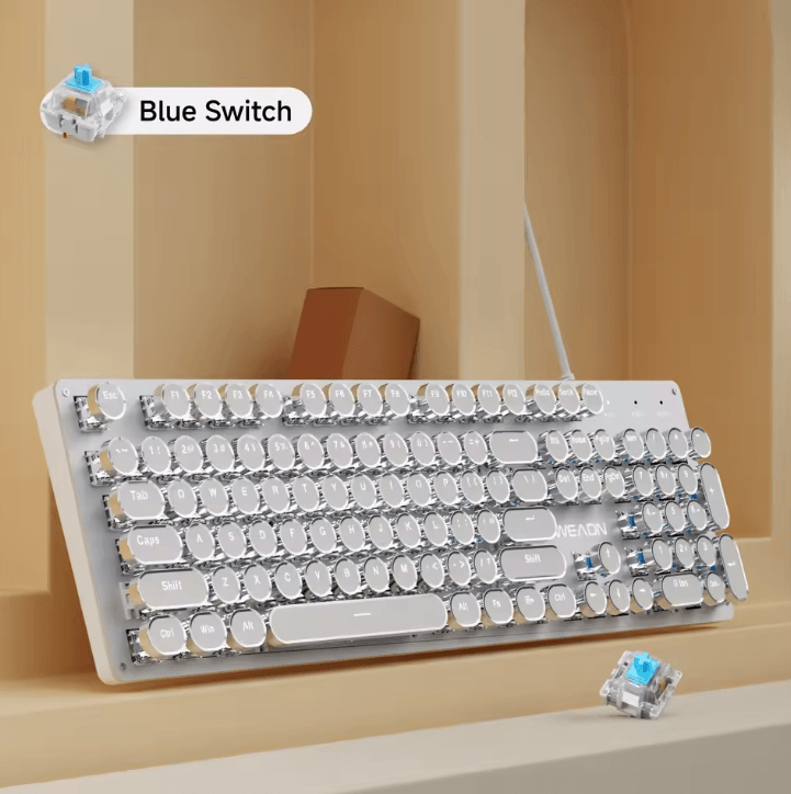 EWEADN Retro Punk Typewriter Blue Switch Mechanical Keyboard with All Metal Panel Wired USB for Gaming and Office