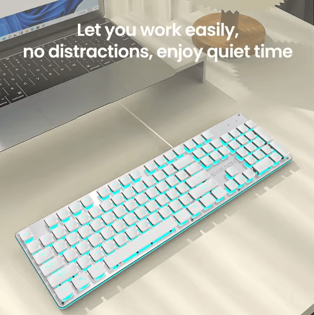 EWEADN GX710S Office Keyboard Silent All Metal Panel with Water Drop Keycaps Wired for Game and Office