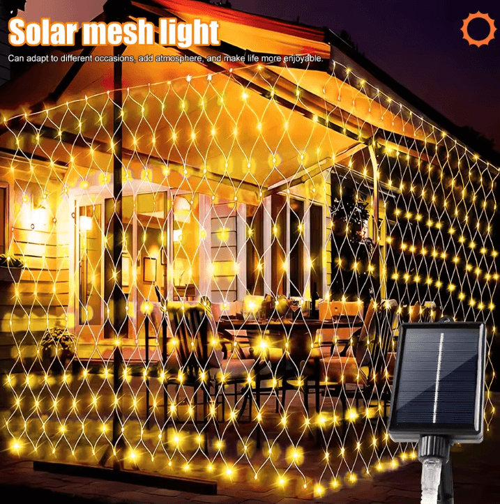 Solar Net Lights Outdoor Waterproof Mesh Lights 200 LED and 100 LED for Garden Patio Wall Roof Balcony Landscape Decor