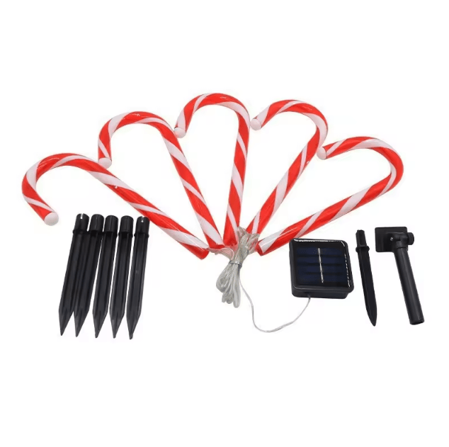 Solar Christmas Candy Cane Pathway Lights – 5-Pack Outdoor Yard & Lawn Decor
