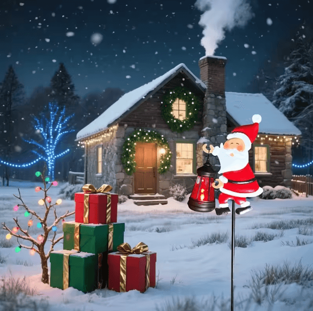 Solar Santa Claus Kettle Garden Lights – Outdoor Christmas Yard Decoration