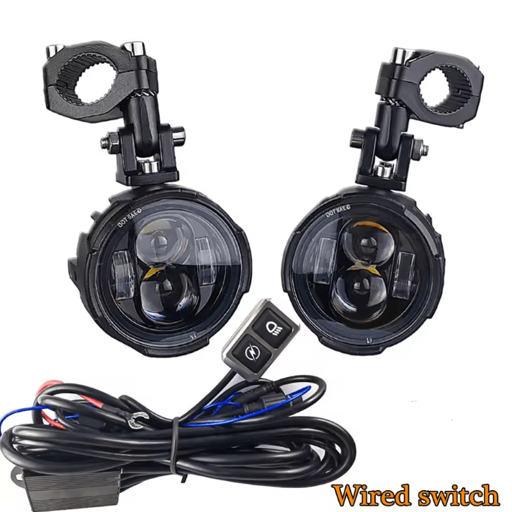 100W Motorcycle LED Headlight and Fog Light Pair – Dual Color Auxiliary Driving Spotlights