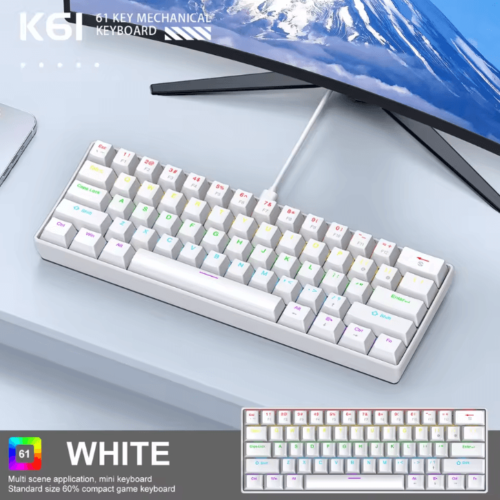 APAYADO K61 60% Portable Wired Mini Mechanical Keyboard Wired RGB with 61 Keys