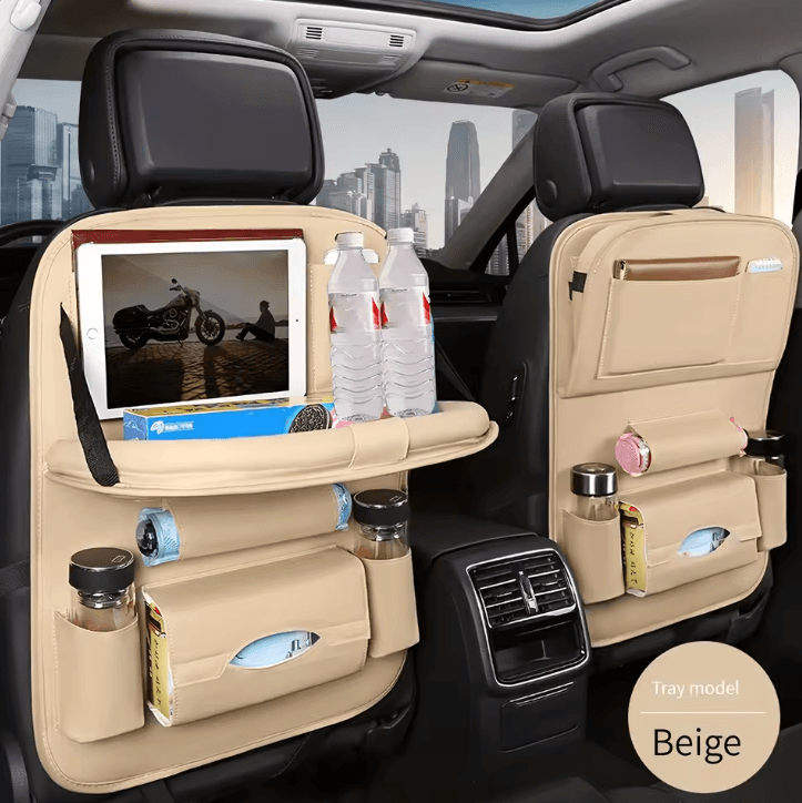 Multifunction PU Leather Car Seat Back Organizer Foldable Car Backseat Tray Table Organizer for Snacks Toys and Travel