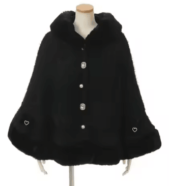 One Size Japanese Big Ribbon Hooded Knitted Cloak Poncho - Soft Double-Layer Womens Winter Cape Jacket