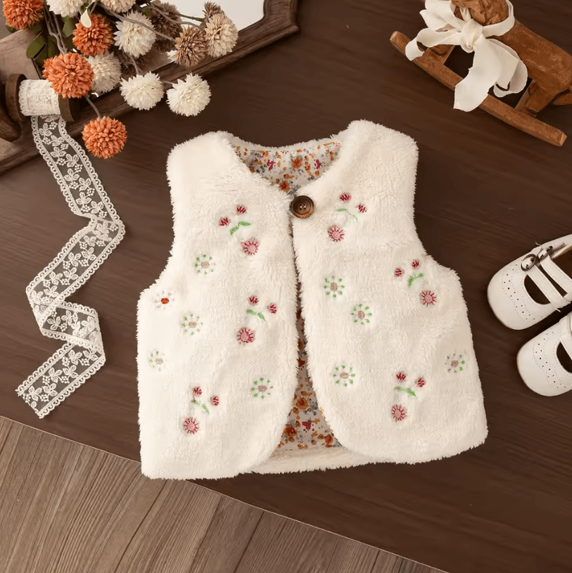 Winter Baby Girl Flower Embroidery Vest Warm Toddler Sleeveless Jacket