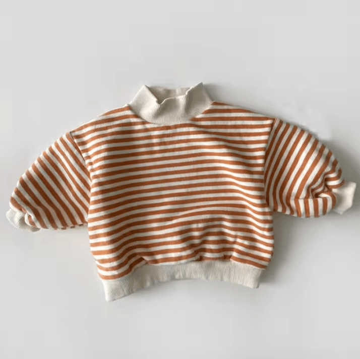 Striped Baby High Neck Sweatshirt Thick Warm Toddler Cotton Sweater Top