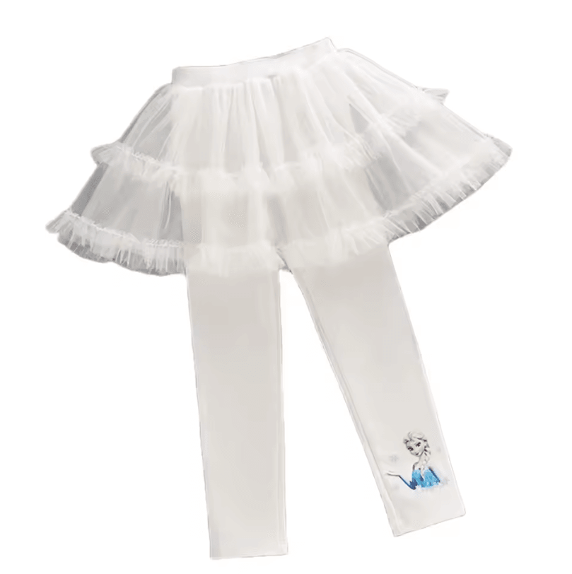 Magical Frozen Elsa Tulle Leggings for Girls – Soft Stretch Girls Princess Leggings with Cute Skirt Layer