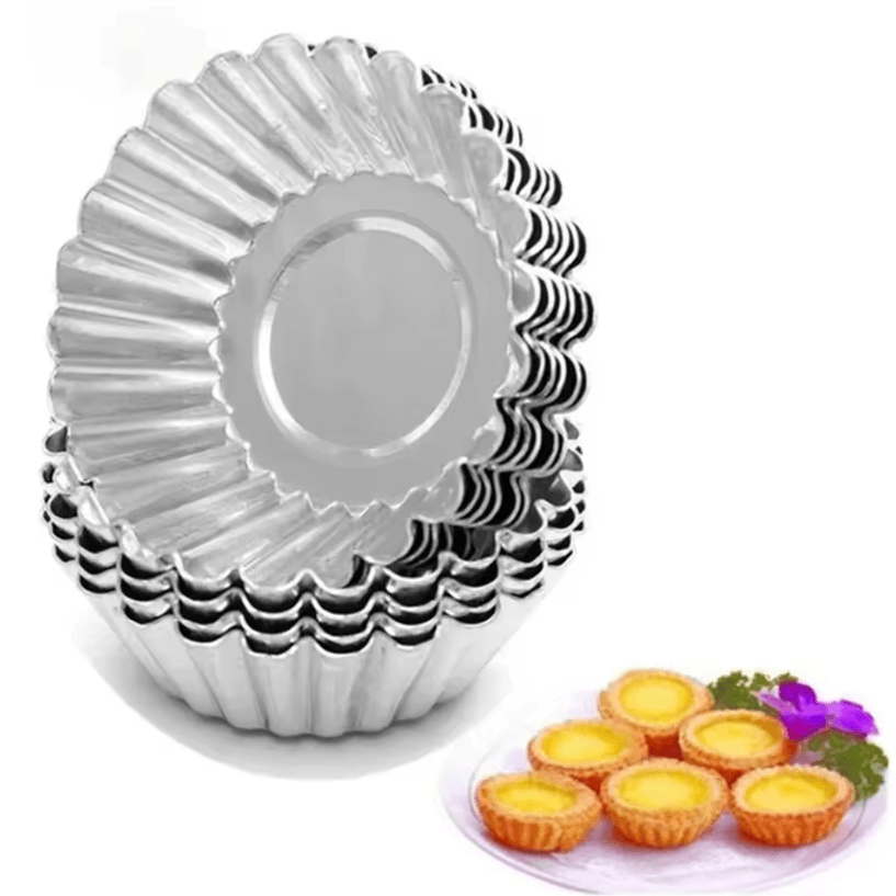 10-Piece Stainless Steel Egg Tart Mold Set – Reusable Mini Tart & Pastry Baking Cups