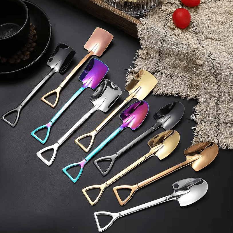 10PCS Stainless Steel Shovel Teaspoon Set – Creative Dessert & Coffee Spoon Set for Everyday Use