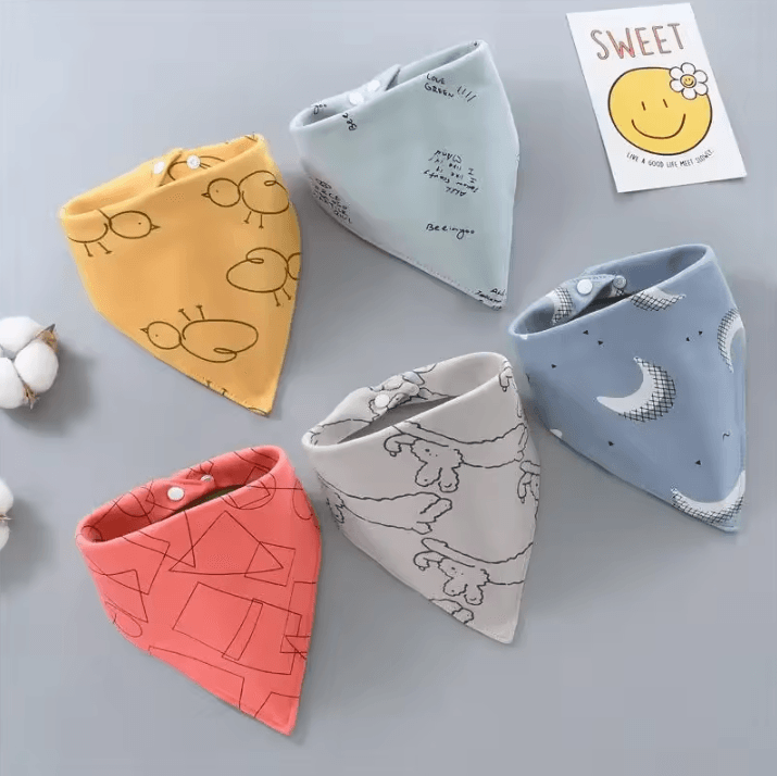 5-Piece Waterproof Cotton Baby Bandana Bib Set – Soft & Absorbent Drool Protection