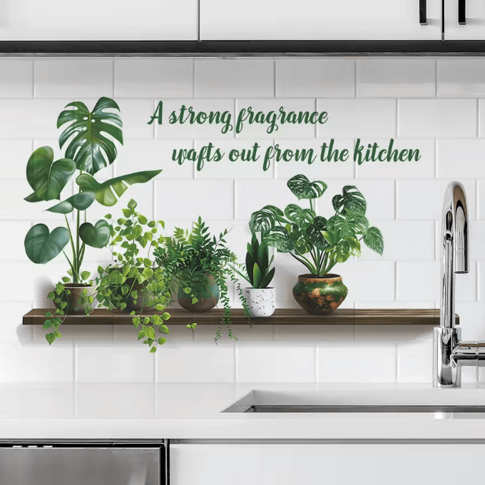 Modern Plant Kitchen Wall Stickers – Removable Quote Wall Art & Decorative Mural