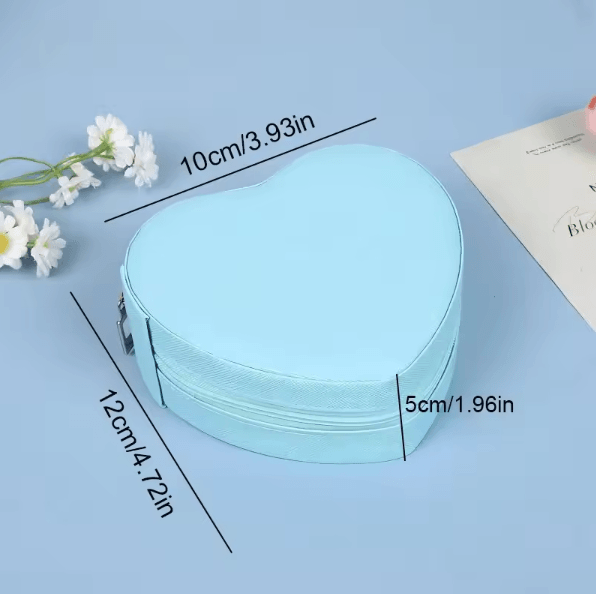 LuxeHeart Portable Travel Jewelry Organizer Box Leather Zipper Case for Rings Necklaces Earrings Cute Compact Storage