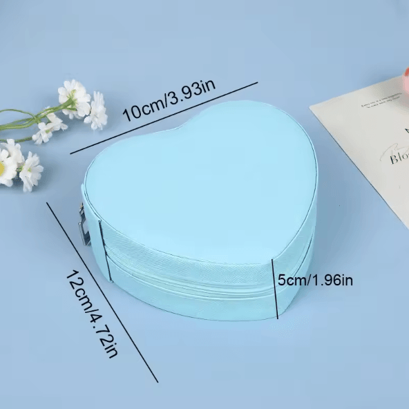 LuxeHeart Heart Shaped Jewelry Box Travel Organizer Leather Zipper Case for Rings Earrings Necklace Portable Storage