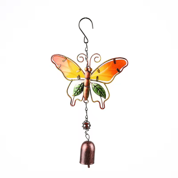 Hummingbird & Dragonfly Metal Glass Wind Chime – Hand-Painted Garden Hanging Decor with Soothing Bells